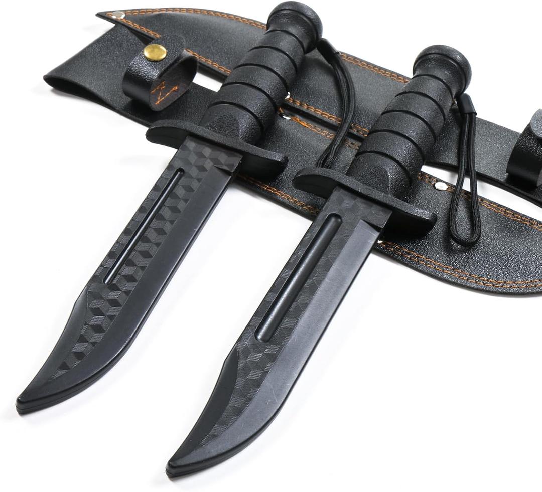 RTCT Polypropylene Training Daggers Leatherneck S/F Trainer (2 Pack) Black Plastic Blade Lightweight Self Defense Safe Easy Fun Cosplay Combat Military Martial Arts Knife Sheath Included