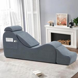 Yoga Chair Lounge for Adult, Ergonomic Chaise Lounge Chair with Side Pocket, Headrest, Waist Pad, OttomanPerfect for Stretching, Massage, and Relaxation, Used in Living Room, BedroomDark Gray, Oversized