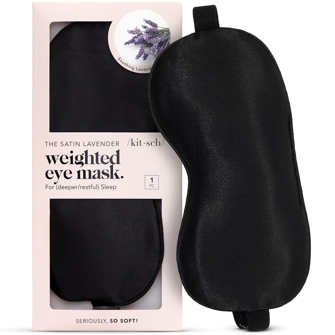 Kitsch Weighted Satin Sleep Mask - Weighted Eye Mask for Sleeping and Travel - Lavender Sleeping Mask for Women and Men - Light Blocking, Adjustable Strap, Ultra-Soft (4.1oz/116g)