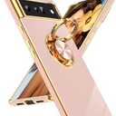 LeYi for Google Pixel 6 Pro Case: 360° Rotatable Ring Holder Magnetic Kickstand, Plating Rose Gold Edge for Google Pixel 6 Pro Case, Pink