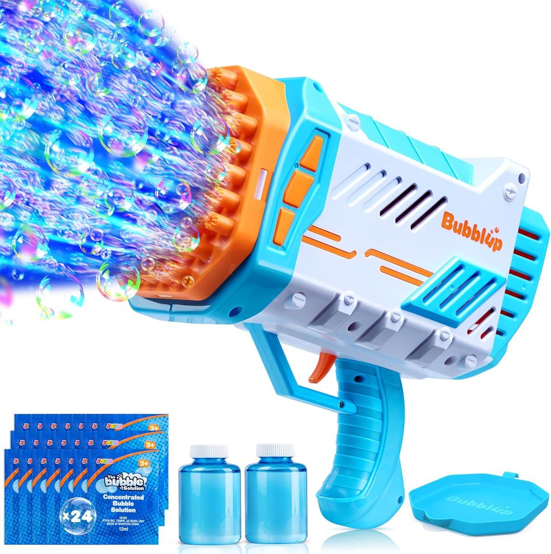 Sloosh Bubble Machine Guns, 69 Holes Bubble Gun Blaster Blower for Kids Adults, Colored Lights Bazooka Rocket Shape with Solution Outdoor, Summer Toys, Gifts, Party Favors, Wedding, Birthday, Easter (Blue)