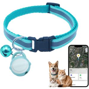 Silicone Bell Cat Tracker, Locator for Pets Only iOS, Location Tracking Collar for iOS, Works Worldwide with Any Collar, No Other Fees, Huthur Tag, (Lake Green)