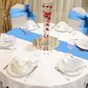 Oudain Round Plastic Table Cloth 84 Inch Disposable Table Cover Stain and Wrinkle Resistant Waterproof Tablecloths for Holiday Graduation Baby Shower Wedding Party Decoration(White, Sky Blue,3 Pcs)