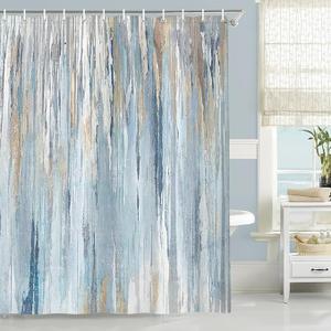 JAWO Abstract Shower Curtain,Modern Aesthetic Abstract Stripe Shower Curtain Set for Bathtub Bathroom, Gray Blue Brown Contemporary Abstract Painting Fabric Shower Curtains,Navy Blue, 69X84