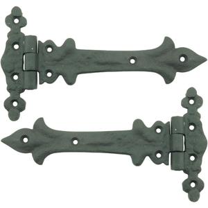 Renovators Supply Manufacturing Strap Hinge 7 in. Black Wrought Iron Southern Charm Style Spear Tip Flush Mount Heavy Duty Strap Gate and Door Hinges with Hardware Pack of 2