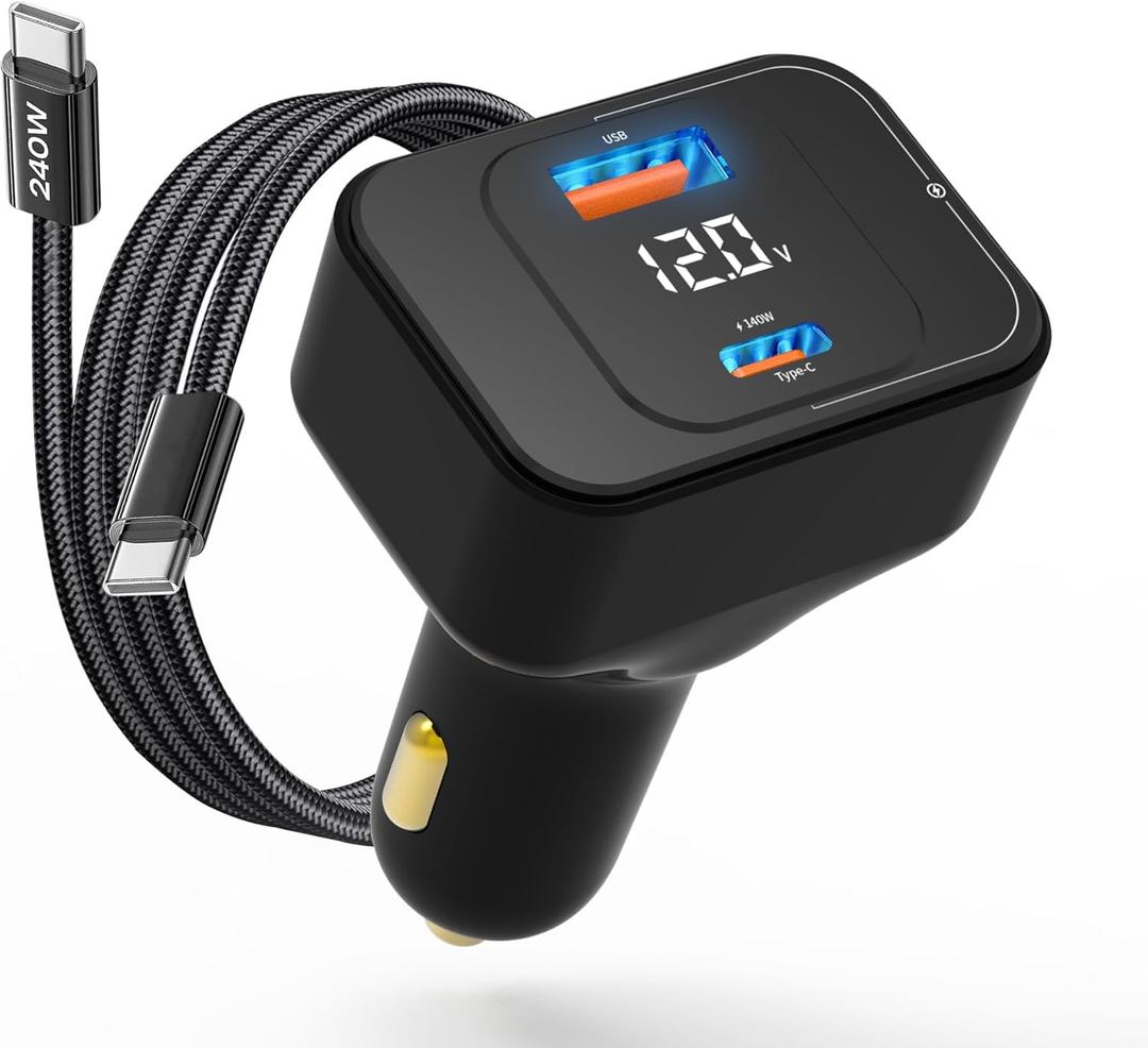 TENTECH USB C Car Charger, 170W 2-Port Superfast Car Charger Adapter,PD3.1/QC Cigarette Lighter USB C Charger for MacBook, iPhone 17/16/15, iPad, AirPods, Android,Samsung with LED Voltage Display