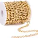 BORUINIE 33 Feet Gold Plated Curb Chain Aluminum Thick Open Twisted Craft Belt Link Chain Roll for Bracelet Necklace Jewelry Making