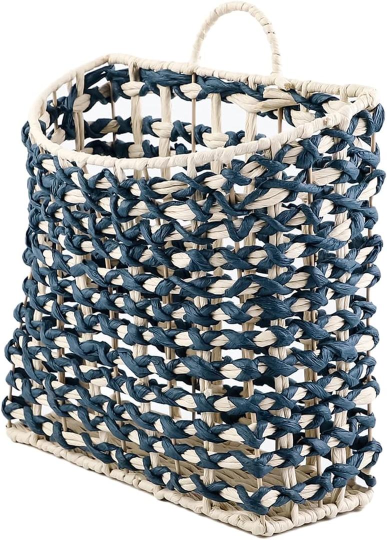 YRMT Hanging Storage Basket Paper Rope Woven Wall Hanging Basket for Oganizing, Decoration Wall Mounted Basket for Organizer Magazine File Boho Decor Large14.6" x 12.4" x 6.5"