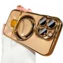 Magnetic for iPhone 16 Pro Case Compatible with Magsafe Stand Camera Protector Plating Clear Soft Rubber Protective Phone Case (Desert Gold)