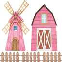Honoson Large Farm Party Decor Barn Cardboard Backdrop, Barn Windmill, Pink