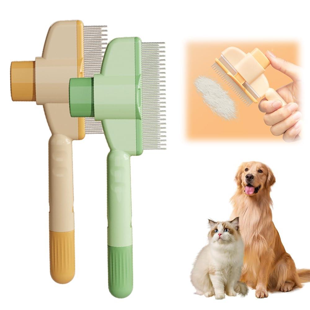 Pet Hair Removal Comb Flea Comb, 2025 New Cat Grooming Brush with Release Button, De-Shedding Cat Hair Comb, Cat Grooming Supplies, Cat Brush for Short and Long Hair Cats (2pcs)