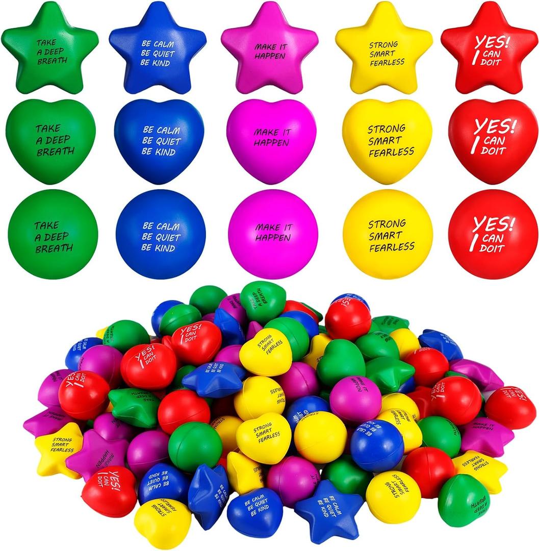 120 Pcs Motivational Stress Ball Bulk Colorful Inspirational Stress Relief Balls Assorted Quotes Anxiety Ball 1.57 and 2.2 Inch Small Foam Stress Relief Toy for Kid Adult School(Trendy)