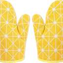 Yellow Checkered Oven Mittens, Heat-Resistant, Cute Checkered Oven Mittens,Oven Mitts and Pot Holders Sets for Baking, Grilling & Microwave Anti-Slip Silicone Kitchen Gloves 1 Pair 7 "x12.5