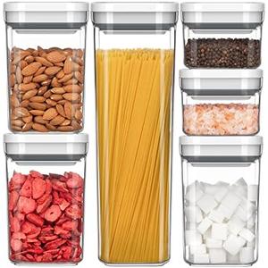 MR.SIGA 6 Piece Airtight Food Storage Container Set, BPA Free Kitchen Pantry Organization Canisters, One-handed Kitchen Storage Containers for Cereal, Spaghetti, Pasta, White