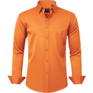 J.VER Men's Dress Shirts Solid Long Sleeve Stretch Wrinkle-Free Formal Shirt Business Casual Button Down Shirts (Medium, Burnt Orange)