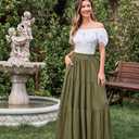 Scarlet Darkness Tiered Maxi Skirts for Women 2026 Summer Beach Flowy Renaissance Long Skirt with Pockets (Green, XXL)