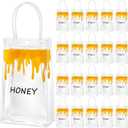 Kolldenn 20 Pcs Bee Clear Gift Bag with Handle Honey Bee Gift Bag Honey PVC Bags for Party Favor Themed Goodie Contain with Handle for Birthday Party Decorations What Will It Be Gender Reveal Supplies