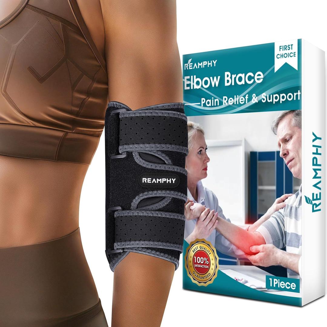 Reamphy Elbow Brace,Comfortable Night Elbow Sleep Support,Elbow Splint, Adjustable Stabilizer Splints, Cubital Tunnel Syndrome,Tendonitis,Ulnar Nerve,Tennis,Fits for Men and Women (Small, Grey)