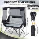 Teenyyou Double Camping Chair with Canopy Shade 660lbs Heavy Duty Beach Chair, Portable Folding 2 Person Camping Loveseat with Cup Holder and Storage Bag for Lawn Beach Outdoor Sport(Black and Grey), 47.2 x 20 inches