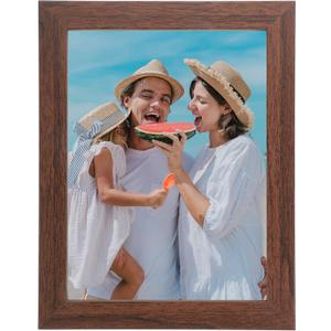 MECCANIXITY 7x9 Picture Frame, Solid Oak Wood Photo Frame 7x9 Frame Display 5.5x7.5 Optical Clear Acrylic Sheet Wall Mounting and Tabletop Display, Walnut, 1Pcs