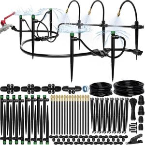 CARPATHEN 100FT Drip Irrigation System - Complete Garden Watering System w 15pcs 360 Atomizing Nozzles, 16 Adjustable Drip Emitters 5/16 and 1/4 Tubing- Constant Pressure Watering Spray System