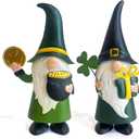 HONGLAND Garden Gnomes Spring Outdoor Decor, Gnomes Figurine Metal Yard Art, Luck Shamrock Gnome for Home Outside Garden Lawn Party Yard Patio (14 INCH) (Green&black)