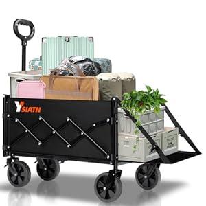 YSIATN Collapsible Folding Wagon Cart with Tailgate - 300lbs Heavy Duty Foldable Utility Wagon and Brake Wheels - 100L Lightweight Grocery Wagons for Shopping Camping Sports Garden, Black