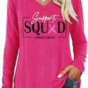 Casual V Neck Shirt for Women Funny Letter Graphic Long Sleeve Tee Holiday Party Family Matching Tops Large