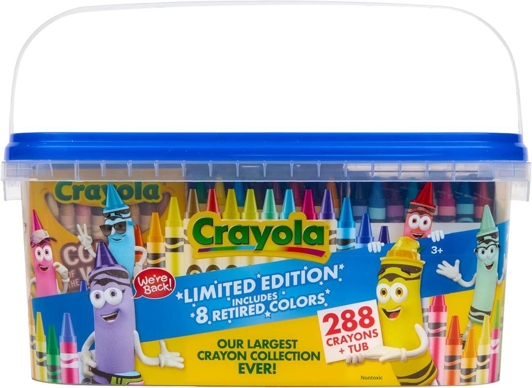 Crayola Crayon Tub  Limited Edition Colors (288ct), Bulk Coloring Crayons for Kids with Storage Tub, Classroom & Art Supplies for Teachers, Ages 3+