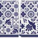 Mexican Kitchen Towels Blue Patchwork Tiles Dish Towels Mexican Fiesta Talavera Floral Bird Decor Mexican Dia de Los Muertos Decorations for Simple Life Home Party