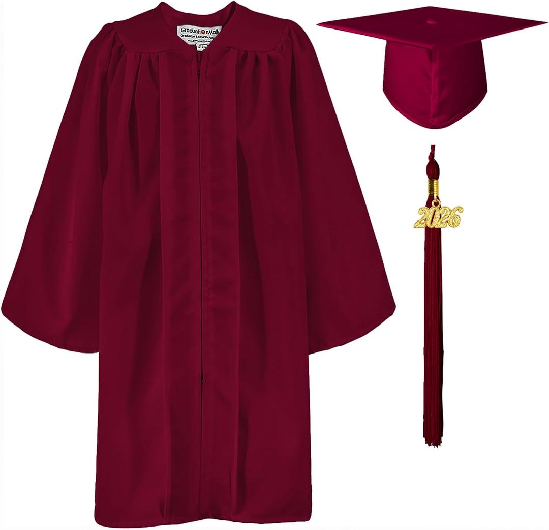 GraduationMall Matte Kindergarten & Preschool Graduation Gown Cap Set with 2022 Tassel Maroon 27 (3'6"-3'8")