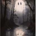 Halloween Decor Wall art Prints Dark Forest Ghost Ghost Poster art Holiday Art Gifts 12x16in Unframed