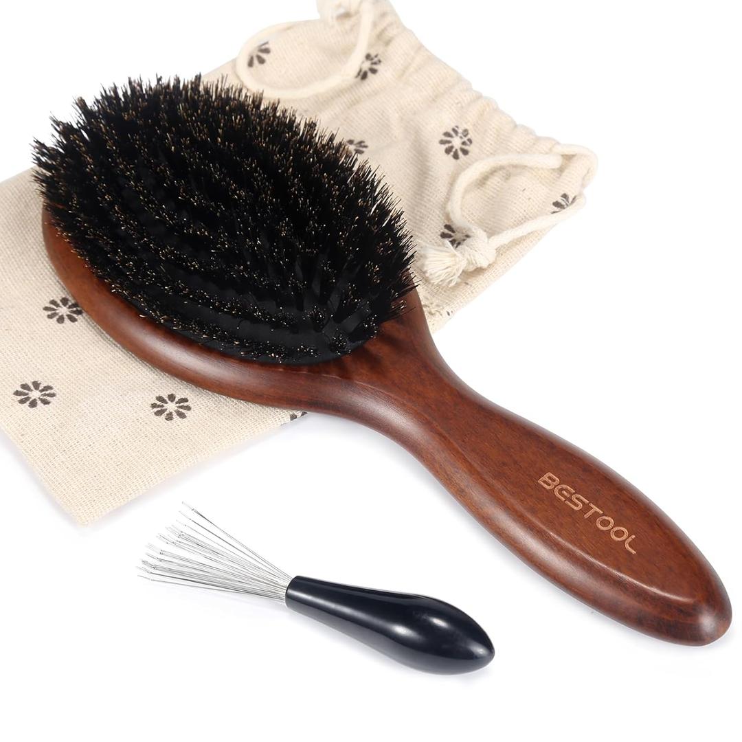 BESTOOL Hair Brush, Boar Bristle Hair Brushes for Women Men Kids, Boar Bristle Brush for Hair Smoothing, Everyday Brush Enhances Shine & Health (Brown)