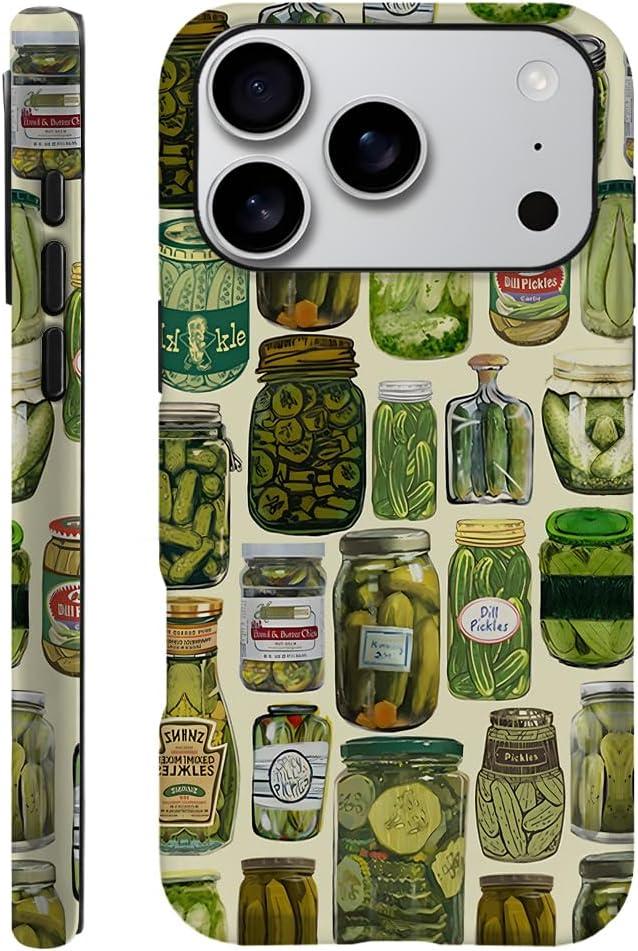 Case Compatible with iPhone 17 Pro,Scratch Resistant Hybrid 2-Layer Hard Shell Phone Case,Pickle Dill Collage Green