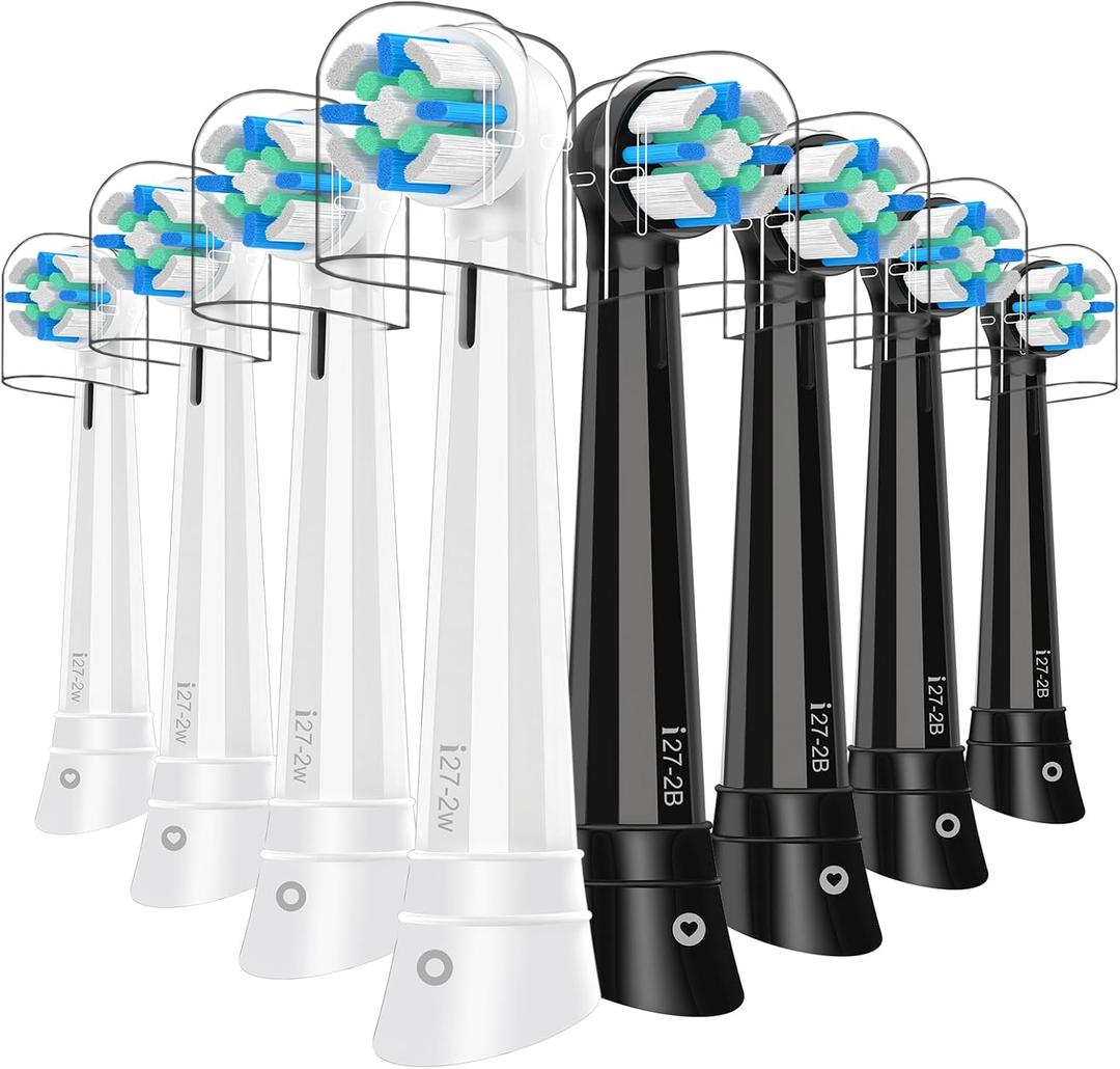 8 Pcs IO Replacement Heads Compatible with Oral B IO 2/3/4/5/6/7/8/9/10/Deep Clean Electric Toothbrush, Medium Bristles Brush Heads Compatible with Oral B IO for Plaque Removal (Black/White)