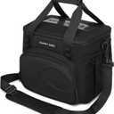 SUNNY BIRD 12L Large Insulated Lunch Bag, Leakproof and Foldable Lunch Cooler Box for Women Adult and Men, Fits 18 Cans (Black 01)