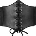 XZQTIVE Black Corset Waist Belt for Women, Wide Elastic Tie Waspie Belt for Dresses 4.7inch (Fit Waist 30-32in)