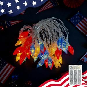 2 x Red White Blue Star String Lights - 20 ft 40LED 4th of July Patriotic Star Fairy Lights for Independence Day Garden Golf Cart Party RV Camper Memorial Day Dco(Cone)