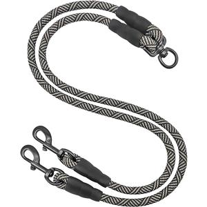 Double Dog Leash Coupler, Heavy Duty Extension Rope for Two Dogs, No Tangle 1/2" Thick Dual Dog Lead Splitter for Large Medium Dogs Over 40 lbs (Black)