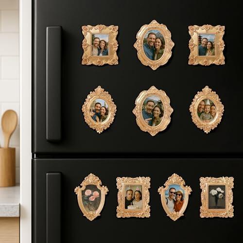 97 Decor Small Gold Picture Frames Set (No Standing & Backing) - 10 Mini Vintage Frames For Galley Wall, Assorted Gold Vintage Picture Frame Bulk, Antique Ornate Miniature Frame (Non-magnetic)