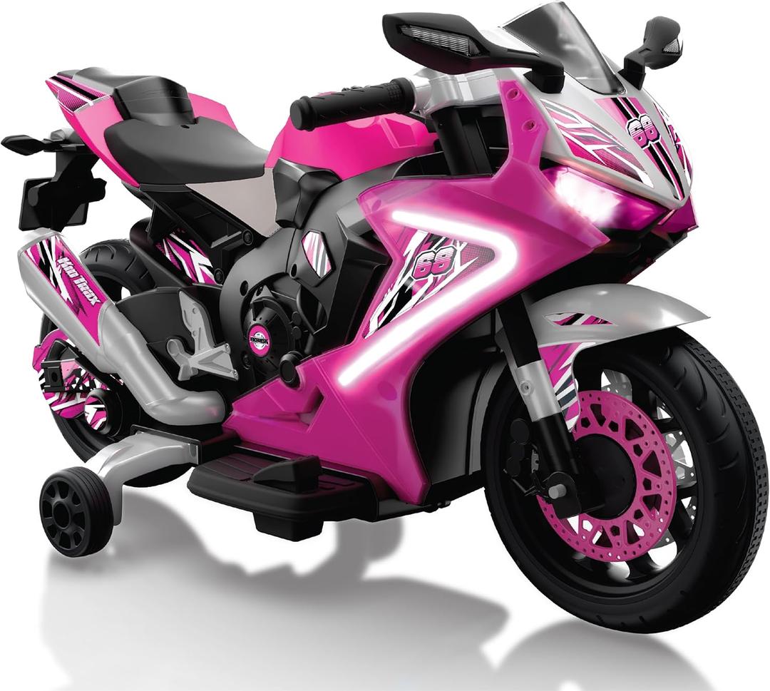 Kid Trax 6V Glow Electric Toddler Kids Motorcycle - Toddler Bike, Indoor/Outdoor Toys, Durable, LED Headlights and Body Light, Realistic Sounds, Kids Ride On Toys, Max Weight 65lbs, Ages 3-6, Pink