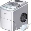 Silonn Ice Makers Countertop, 9 Cubes Ready in 6 Mins, 26lbs in 24Hrs, Self-Cleaning Ice Machine with Ice Scoop and Basket, 2 Sizes of Bullet Ice for Home Kitchen Office Bar Party, Sliver (Silver)