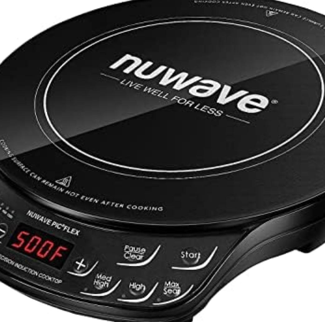 Nuwave Flex Precision Induction Cooktop, 10.25” Shatter-Proof Ceramic Glass, 6.5” Heating Coil, 45 Temps from 100°F to 500°F, 3 Wattage Settings 600, 900 & 1300 Watts, Black