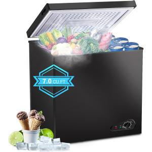 7.0 Cu.ft Chest Freezer, Top Open Door Deep Freezer with 7 Adjustable Thermostat (-18F to 50F), Compact Freezer with Removable Basket for Home/Garage/Office, Black