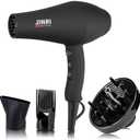 JINRI Hair Dryer, 1875W, 3 Heat & 2 Speed, with Diffuser, with Concentrator, Ionic Technology & Infrared - Black, Detachable Air Intake, Hanging Strap, Non-Foldable, 125V, JINRI-104