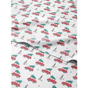 Queen Christmas Christmas Cars Sheet Set - Holiday Xmas Pattern Bedding Set - Deep Pockets - Snug Fit - 4 Piece - Wrinkle Free - Cooling Festive Winter - Holiday Sheets for Women, Men, Kids & Teens