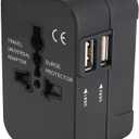 Travel Adapter, Worldwide All in One International Power Adapter Universal Adapter Plug with 2.1A Dual USB Charging Ports for Asia Europe UK AUS and USA (Black)