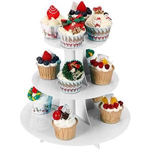 YLDW 3-Tier Cupcake Stand, Cake Stand holder, Tiered DIY Cupcake Stand Tower for Dessert Table Displays, Birthday Theme Party Favors Decoration, Floral Tea Party, 12" W x 12.8" H, White