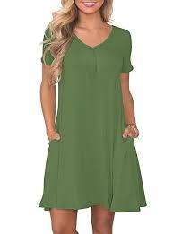 PLOKNRD Women's Casual Dress Summer Short Sleeve T-Shirt Dress Crew Neck Basic Dresses 2025 (Army Green, L)