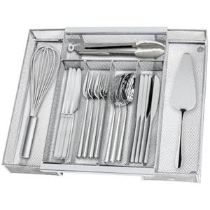 Sedegn Silverware Organizer Metal Mesh, Drawer Organizer, Utensil Cutlery Tray Expandable Flatware Organizer with 7 Compartment Silver 9.4"~17.3" x 13.7"